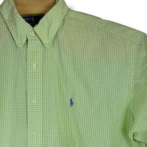 Ralph Lauren Button Down Shirt Men XL Green Gingham Blake Cotton Short Sleeve